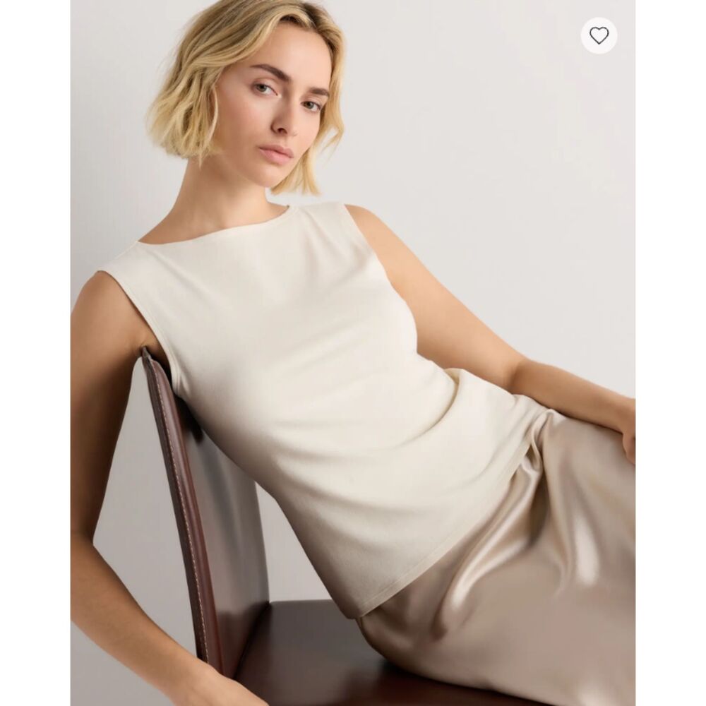 NWT Quince stretch cotton jersey boat neck tank linen white M